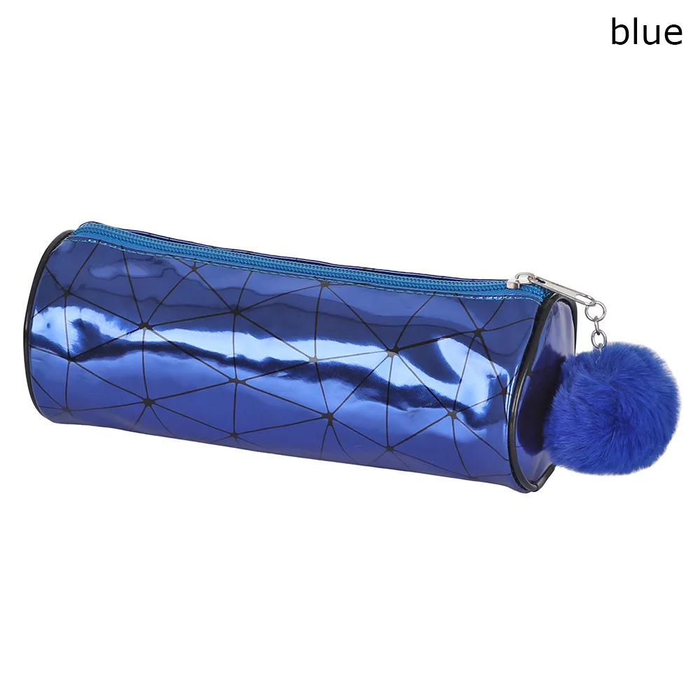 blue 2 Лазерная модная косметичка для женщин и девушек цилиндрическая голографическая плюшевая Сумочка с шариком для волос сумка на молнии сумка для Кисточки для макияжа Органайзер - Цвет: blue 2
