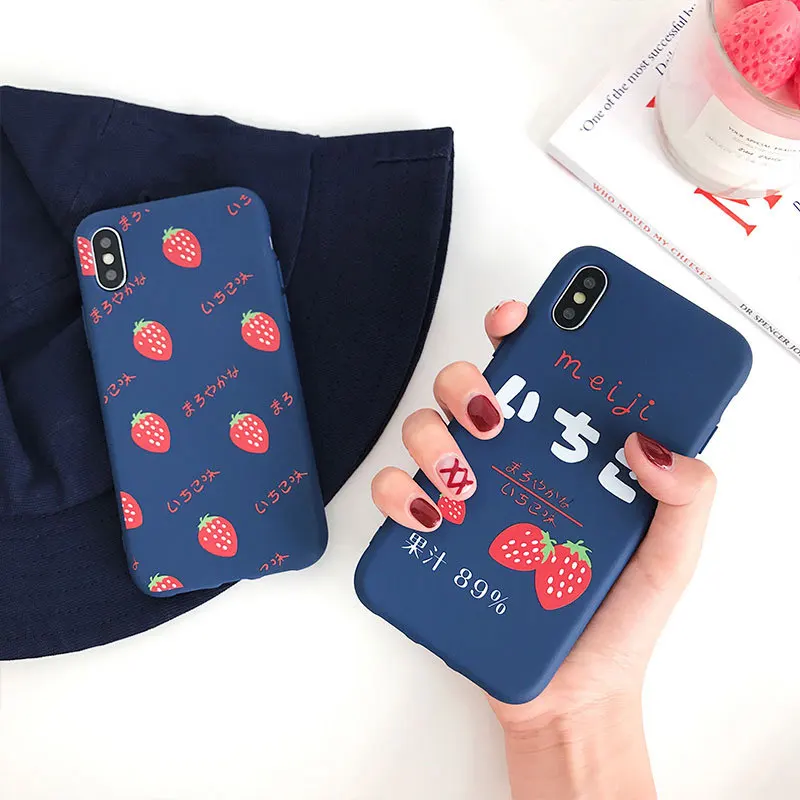 

Japanese Cute Strawberry Soft Shell Phone Case For iPhoneX XR Silicone all-inclusive Phone Case For iPhone7 8 6 6S Cover