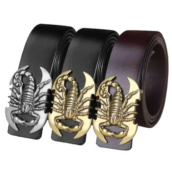 

Mens Belt Designer Golden Scorpion Emble Best Quality Genuine Leather Smooth Buckle Belt Cowhide Male Strap Jeans Waistband Gift
