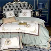 Juego de cama de lujo, juego de sábanas, funda de edredón, funda de almohada, decoración para el hogar, boda, tamaño King y Queen, color verde y rosa, 4/6 piezas ► Foto 2/6