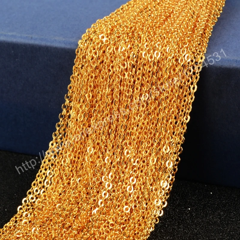 

BOROSA 14''16''24''30 Inch Gold Copper Finished Chain Connector Necklace Finding Golden Flat Cable Chain Losbter Clasp PJ007-8x2