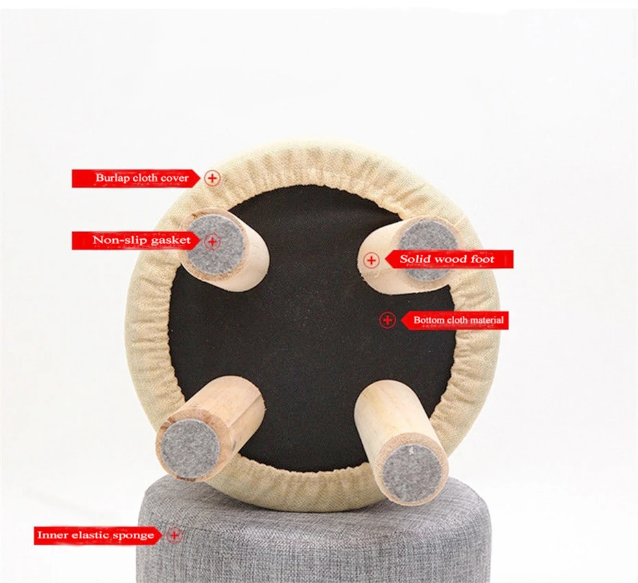 Роскошный современный мягкий табурет для ног скандинавский круглый стул с деревянными ножками, Круглый тканевый 4 ножки