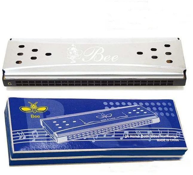 

A bee brand 24 hole tremolo double double harmonica C G silver is mixed