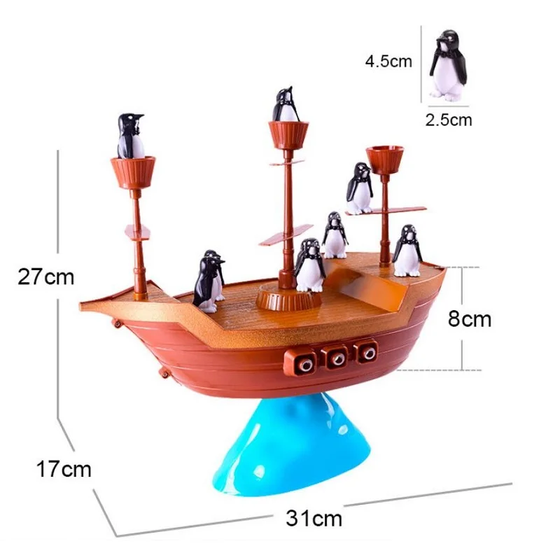 Juego de equilibrio de Barco Pirata, rompecabezas de pingüino