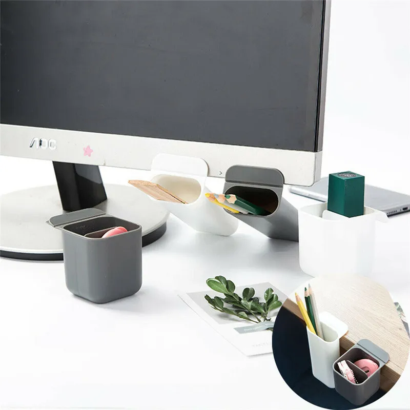 

Mini Plastic Desktop Organiser Pen Pencil Holder Case Adhesive Pot Storage Box
