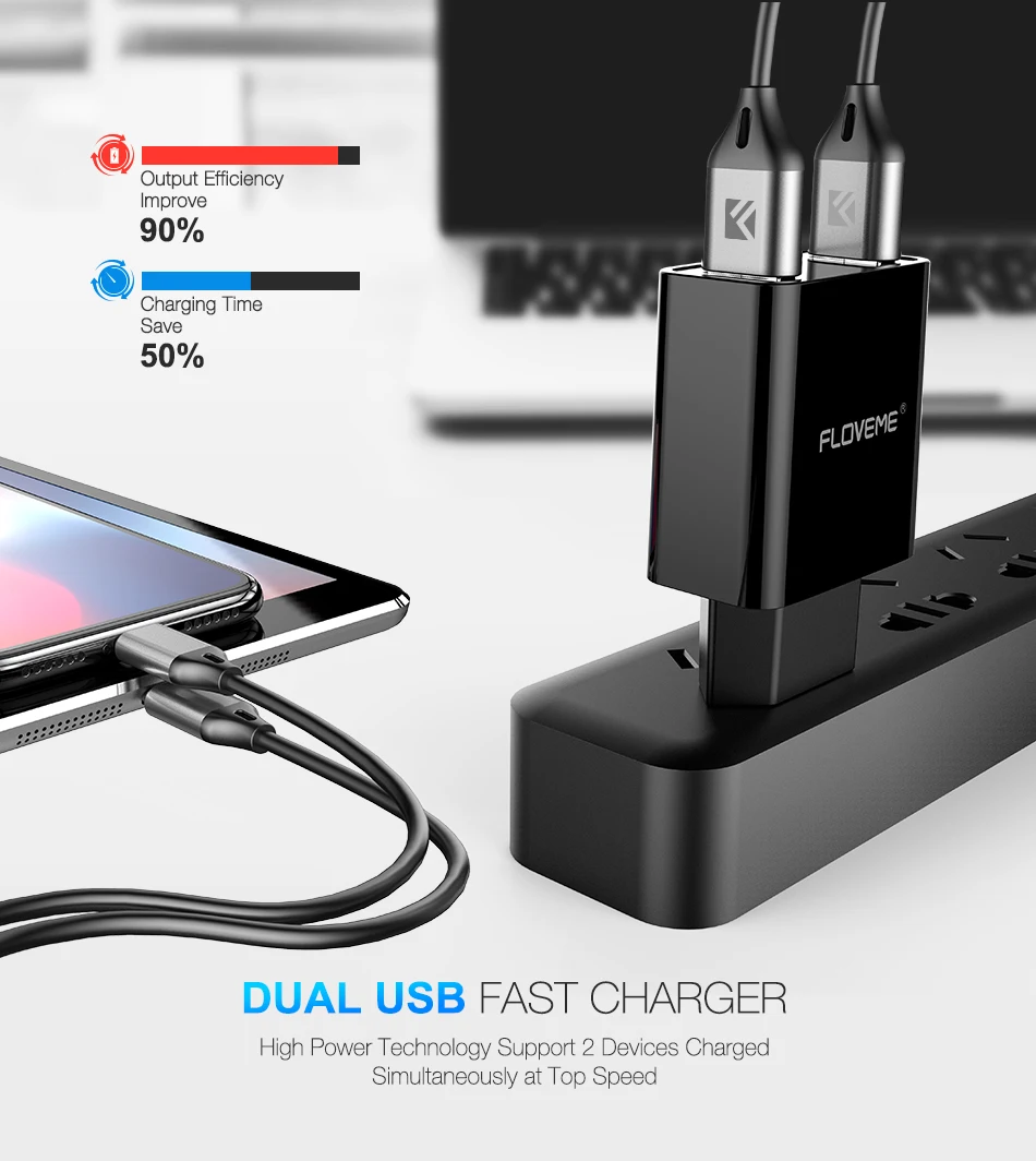 FLOVEME светодиодный дисплей 2 USB зарядное устройство для iPhone iPad Xiao samsung Smart USB ЗУ для мобильного телефона EU Plug Быстрая зарядка настенное зарядное устройство