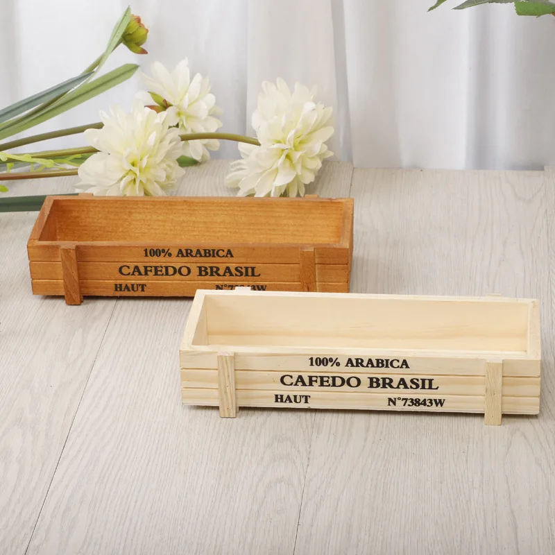 

Quality Log color Garden Plant Pot Decorative Vintage Succulent Wooden Boxes Crates Rectangle Table Flower Pot Gardening Device