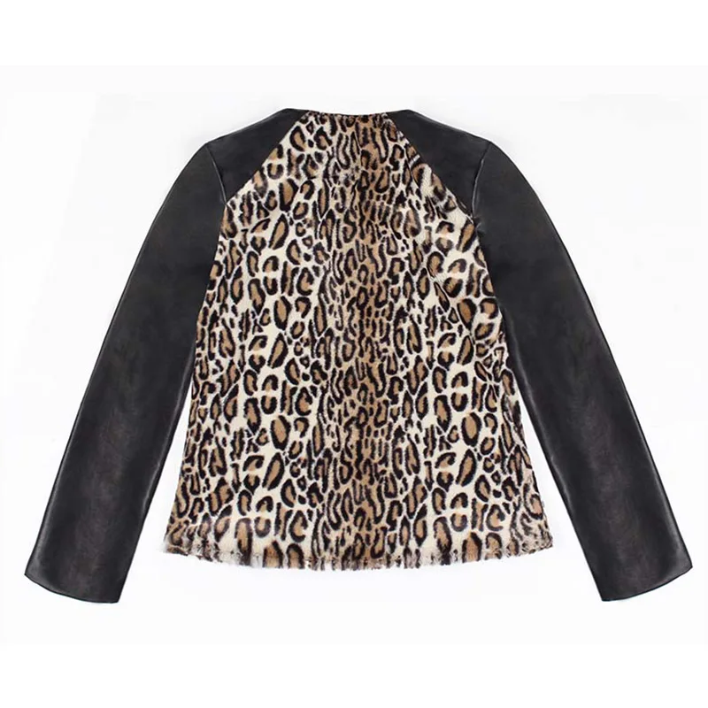 Осенне-зимнее женское пальто леопардовая расцветка искусственный мех из искусственной кожи лоскутные куртки с длинным рукавом короткая тонкая верхняя одежда размера плюс 3X