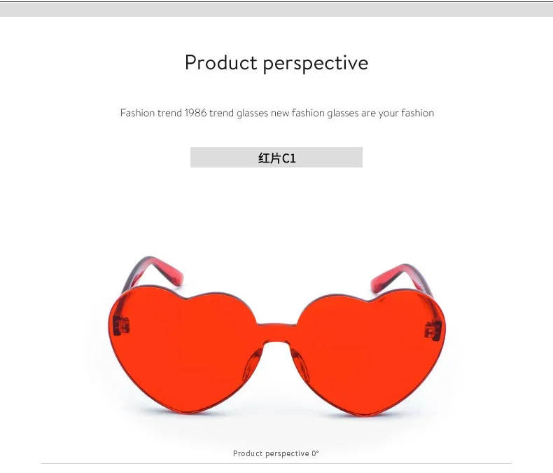 Солнцезащитные очки в форме сердца, женские очки без оправы, тонированные прозрачные линзы, цветные солнцезащитные очки, красный, розовый, желтый затемняющие очки для женщин