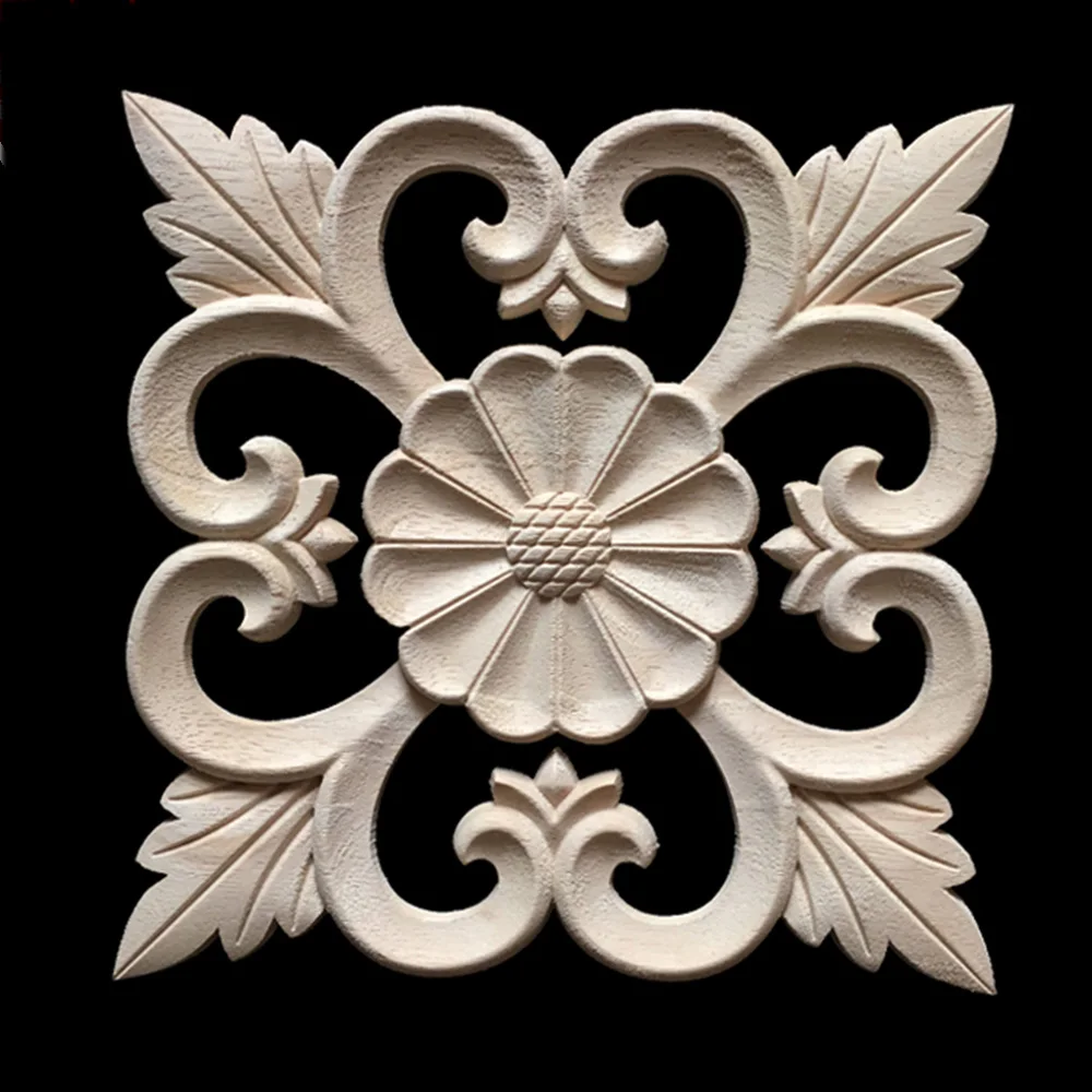 20CM Wood Carved Decal Corner Onlay Applique Frame for Home Door