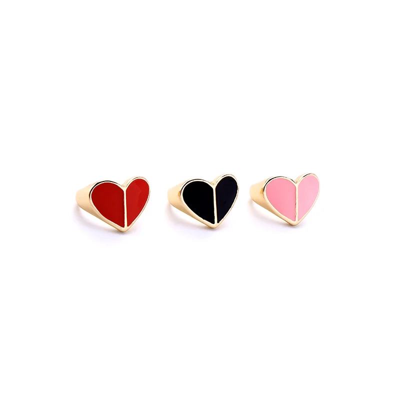 

kissme Unique Three-color Enamel Heart Rings For Women Party Gifts Gold Color Cocktail Ring 2019 New Fashion Jewelry Accessory