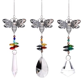 

Ship From UK 3D Metal Bee Animal Crystal Suncatcher Rainbow Maker Glass Window Hanging 3PCS Feng Shui Home Ornaments