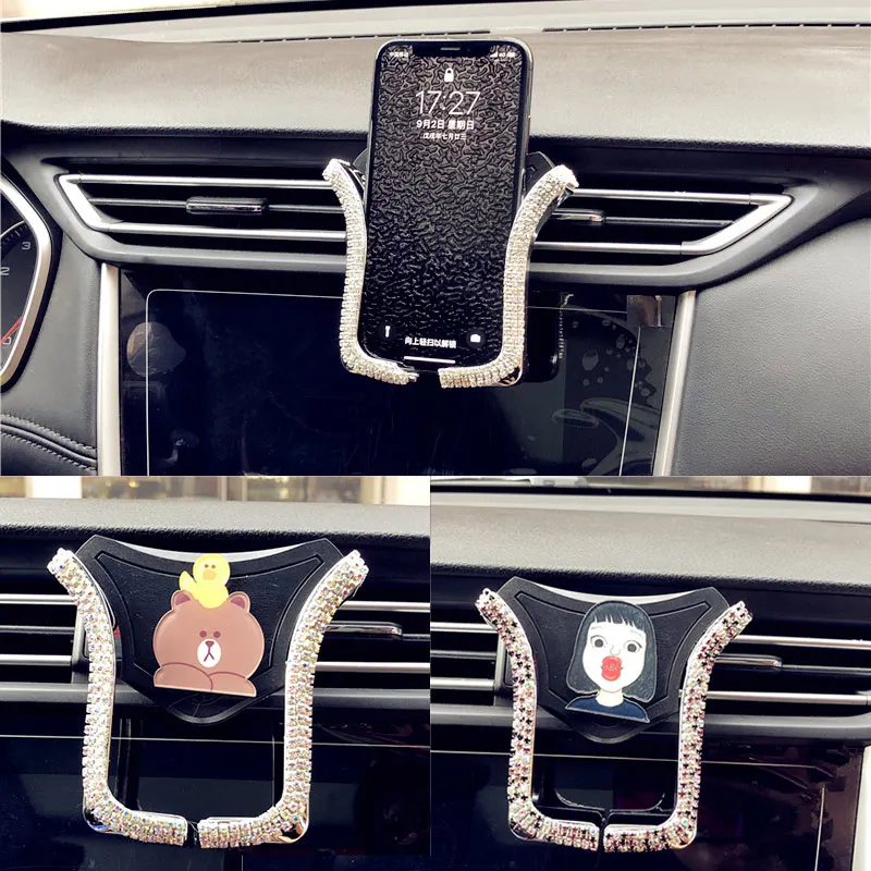 Универсальный автомобильный держатель телефона Air Vent крепление клип с Острый Кристалл горный хрусталь M8617