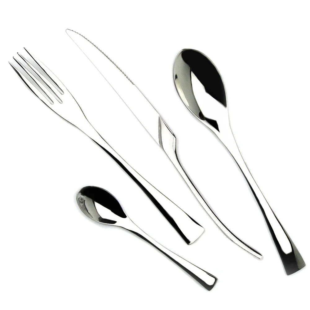 

4 Pcs/Set Stainless Steel Dinner Set Serrated Steak Knife Cutlery Set Knife Fork TeaSpoon Dinnerware Set Serivce for 1