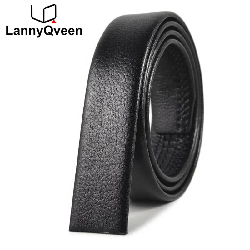 

LannyQveen men's leather belt strap No Buckle Black color Genuine Leather Automatic Belts Strap ribbon
