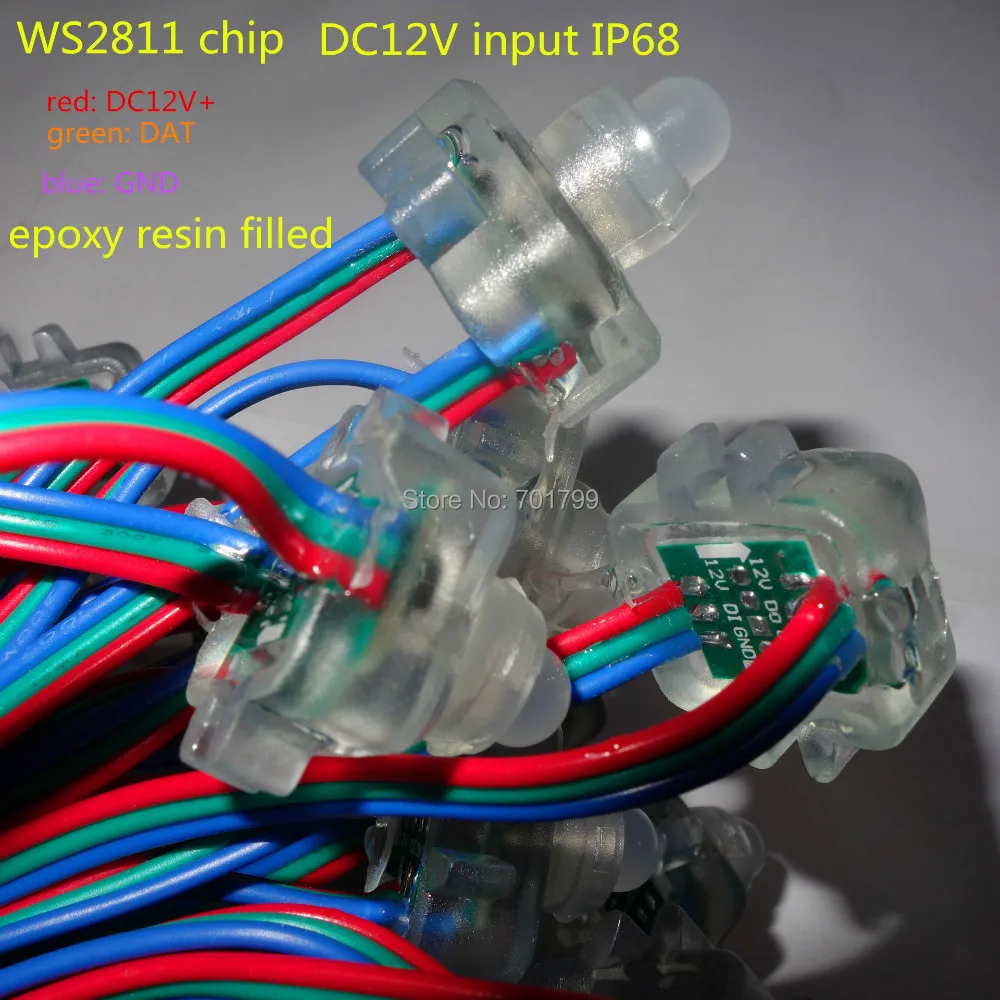 

DC12V WS2811 LED smart string,addressable,with RGB color wire,IP68 rated;epoxy resin filled;100pcs a string