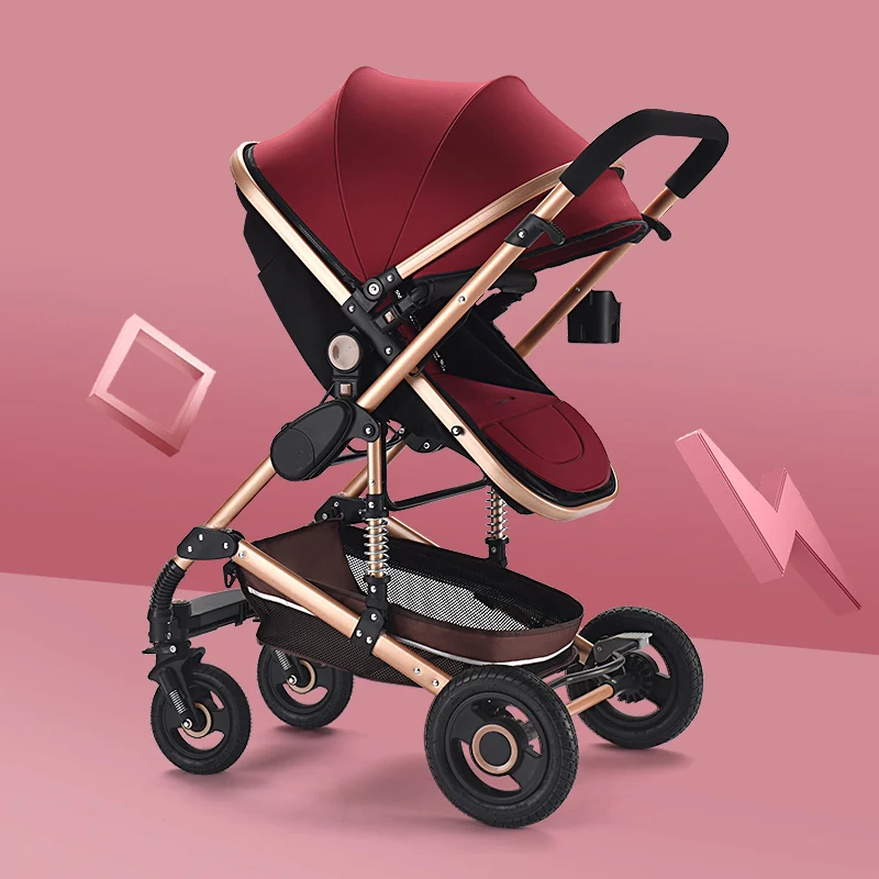 3 в 1 детская коляска для новорожденных с высоким пейзажем, дорожная система, детская коляска с автомобильным сиденьем, складная коляска для детей - Цвет: Wine Red 2 in 1