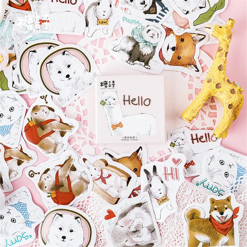 

45 Pcs/box Cute pet Label Kawaii Diary Handmade Adhesive Paper Flake Japan Sticker Scrapbooking Stationery Stationery