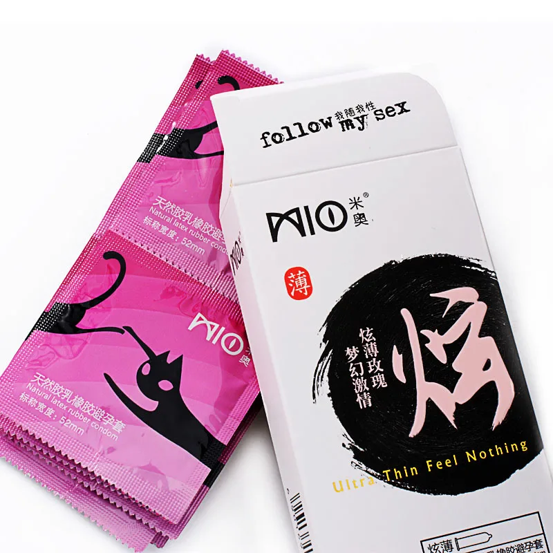 MIO 12Pcs/Pack Utra Thin Condoms Pink Color Condones 52mm Rose Flavor
