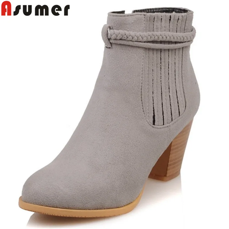 

ASUMER 2019 fashion ankle boots women round toe zip autumn winter boots high heels shoes women drop shipping ladies boots