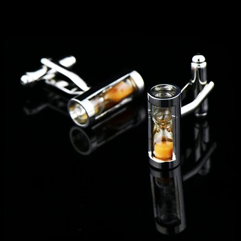 

Bridegroom Wedding Party Business Men French Shirts Cuff Links Glass Orange Sand Clock Cufflinks Silvery Cufflink With Gift Bag