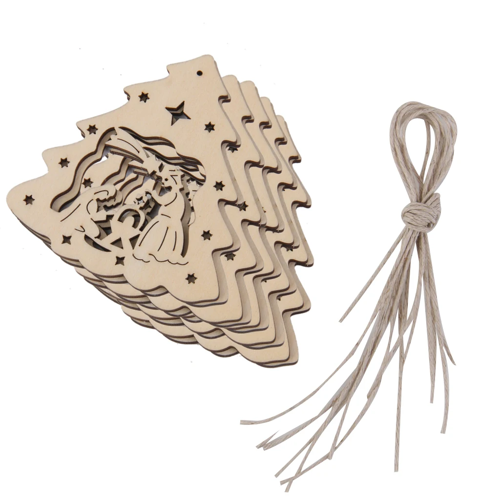 20x Blank Wood Nativity Christmas Tree Hanging Ornament Craft Tag w/ Strings