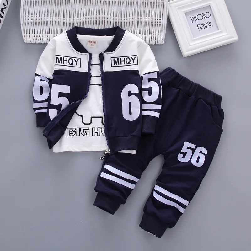 

Children's Clothes Sets 2019 New Spring Boys Girls Letter Cartoon Jacket + T-shirt + Pants Three-piece Baby Clothing