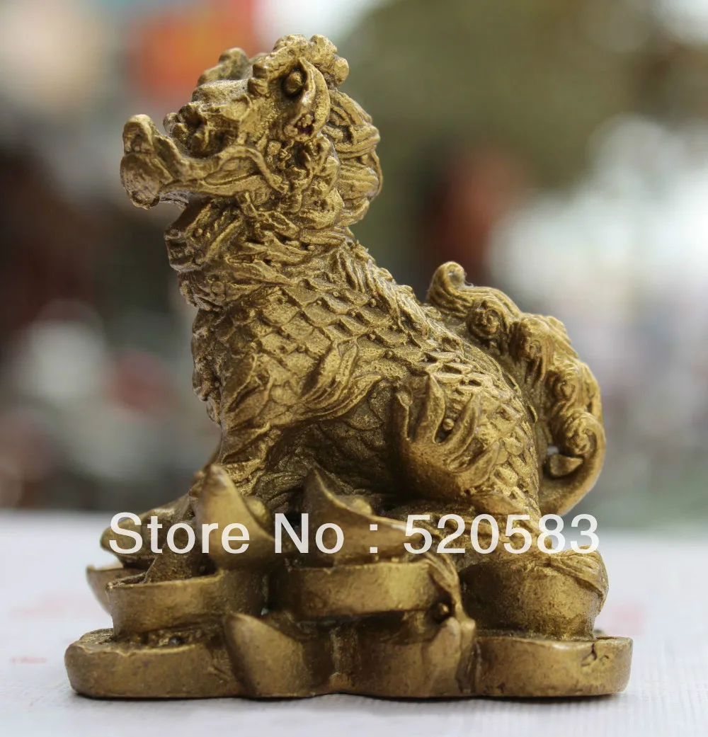 

free 6cm Chinese Bronze Carved Wealth YuanBao Animal Kylin Chi-lin Unicorn fast