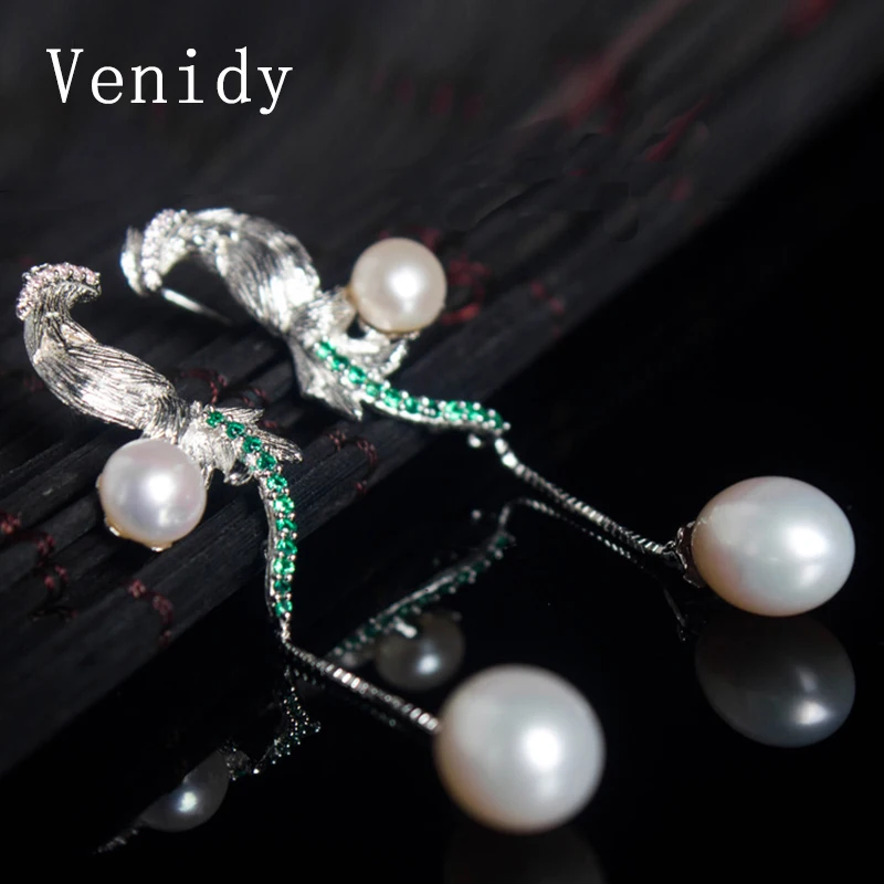 

Venidy 2017 Brand Luxury 925 Sterling Silver Wedding Earrings 15-66mm Natural Pearl Vintage Earrings Jewelry for Women Earrings