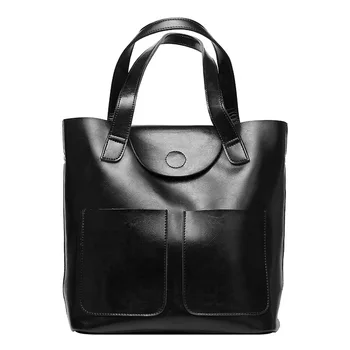 

New Genuine Leather Handbags For Women Luxury Oil Wax Cowskin Composite Bag Ladies Luxury Big Shoulder Tote Casual Bag