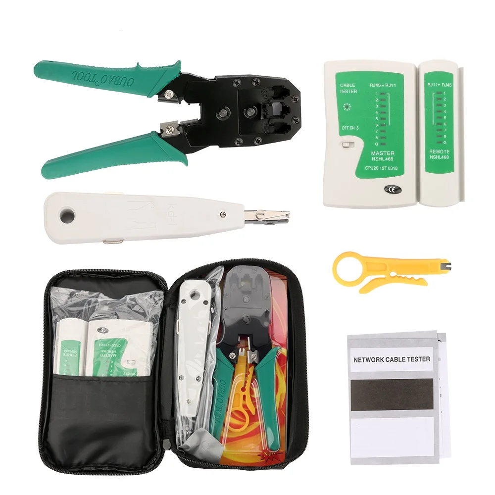 

Portable Ethernet Network Cable Tester Tools Kit RJ45 Crimping Crimper Stripper Punch RJ11 Cat5 Cat5E Cat6 Wire Line Detector