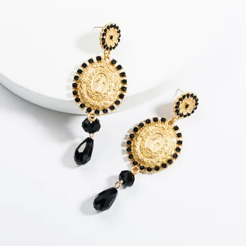 

JOUVAL Fashion Gold Jesus Crystal Water Drop Earrings Women's Long Baroque Geometric Dangle Earring Female Jewelry Accessories