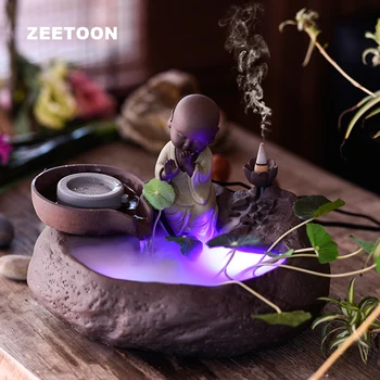 

Mini Water Fountain Atomizer Fish Tank Feng Shui Micro Landscape Humidifier Lucky Tabletop Ornaments Little Monk Vase Flower Pot