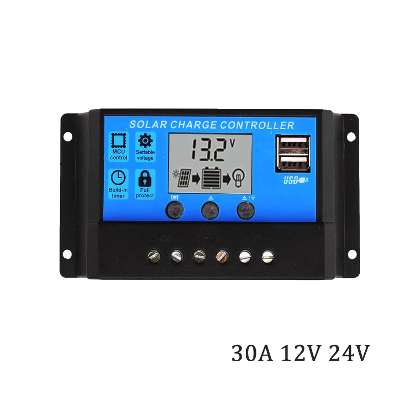 

30A 12V 24V Auto work PWM Solar Charge Controller with LCD Dual USB 5V Output Solar Cell Panel 500W 600W Charger Regulator PV Ho