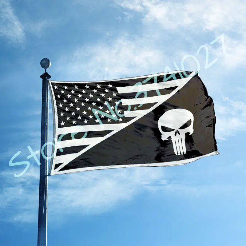 

half usa black and white with half Punisher flag 3 x 5 Ft home decaration banner