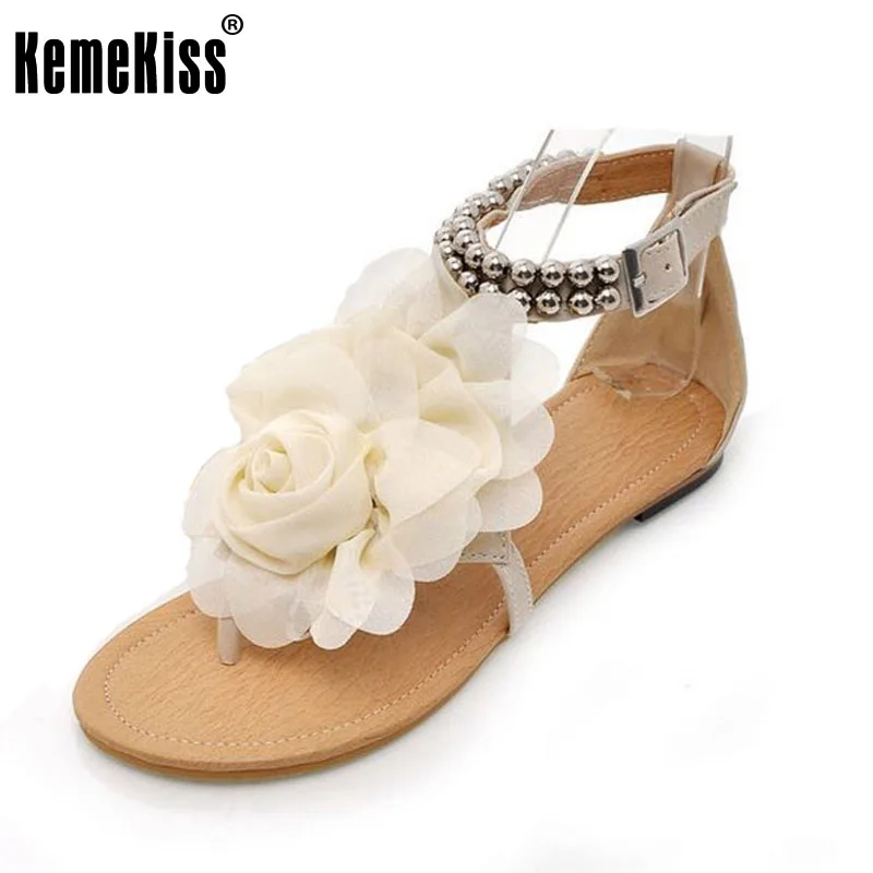 

size 34-43 Gladiator for Women Sandals Bohemia Beaded Summer Flower Flat Heels Flip Flops Women's Shoes Tstraps Sandals PA00903