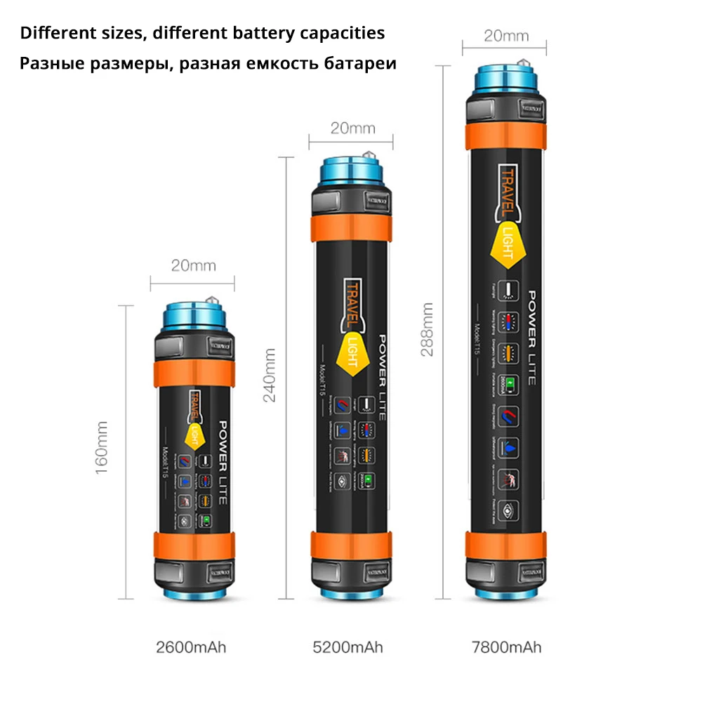 US $17.99 Multifunctional Rechargeable LED Flashlight Camping Lantern 7800mAH Tent Light Lamp Work Fishing Warning Light IP68 Waterproof