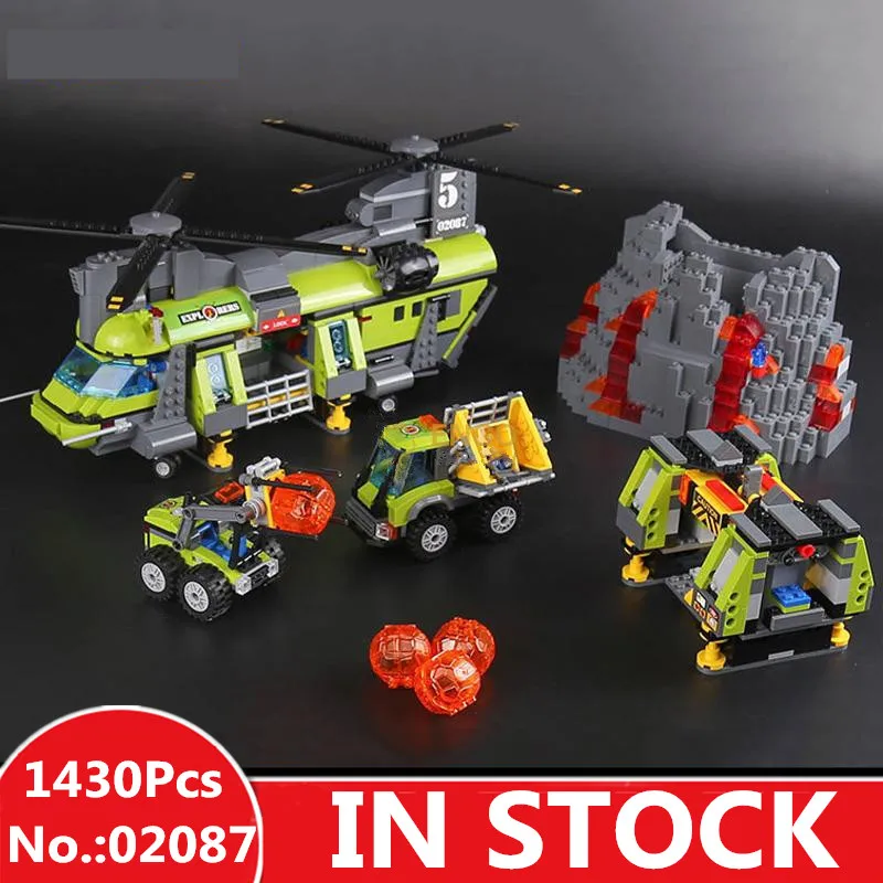 

H&HXY 02087 1430Pcs City Series The Volcano Heavy-Lift Helicopter Set 60125 Building Blocks Bricks New Year DIY Gifts for boys