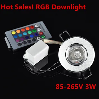 

1pcs/lot Dimmable AC85-265V 3W led ceiling LED downlight RGB led lamp ceiling downlight +24 Keys Remote control free shipping