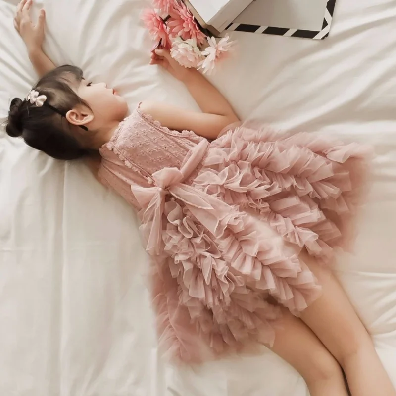 

DZIECKO Flower Princess Baby Girls Dress Tutu Lace Vestido Dresses Pearls Holiday Infant Birthday Kids Puffy Dress Girl Clothing