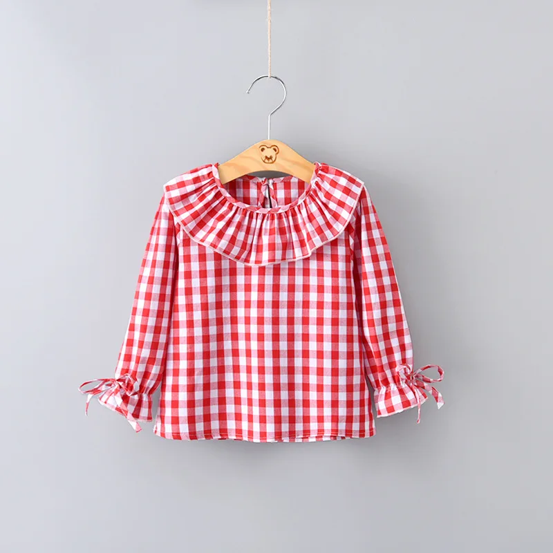 Детские топы для мальчиков и девочек, клетчатые рубашки с длинными рукавами рубашка в клетку для девочки KT-1859
