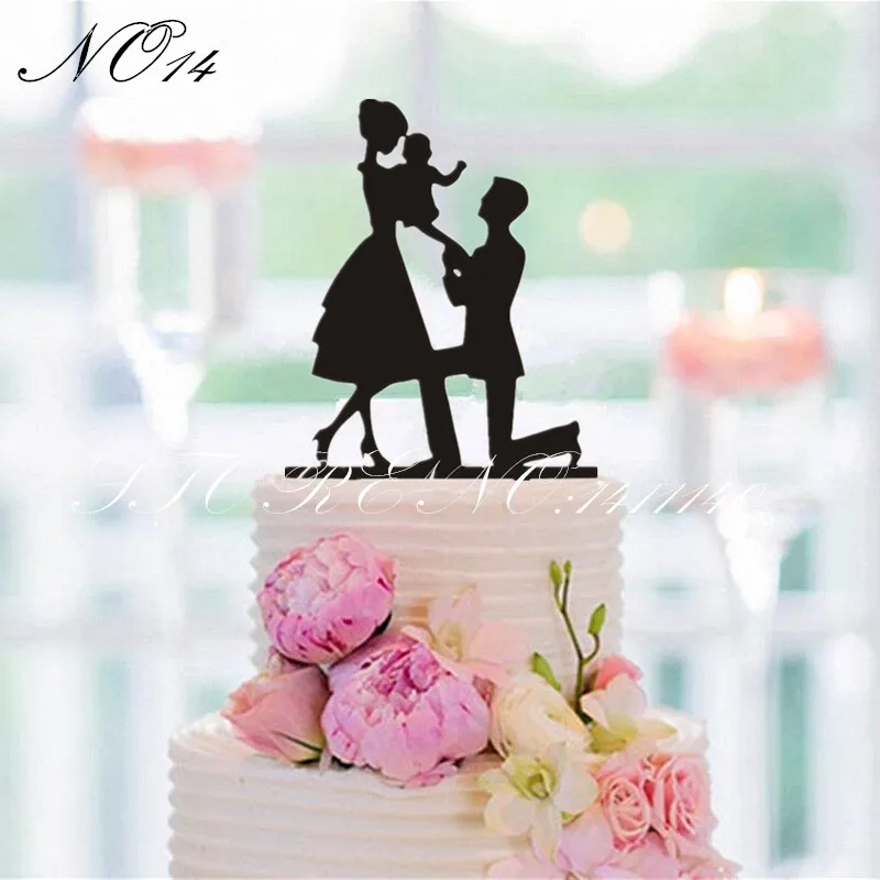Смешанные Стильные черные акриловые топперы для свадебного торта, украшения для свадебного торта, украшения для свадебного торта - Цвет: NO 14