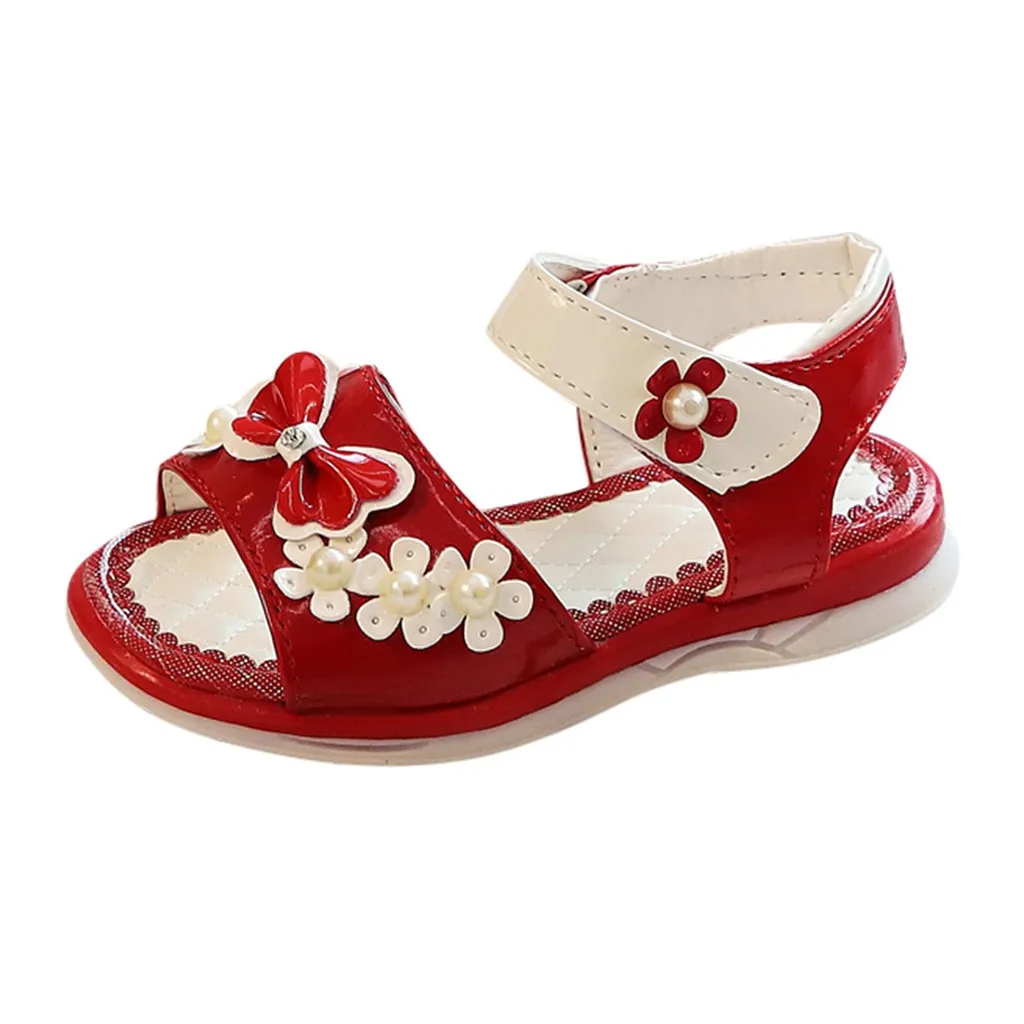 Желе сандалии для девочек детей младенческой Дети маленьких жемчуг бантом цветок обувь для принцессы сандалии# XTN - Цвет: Красный
