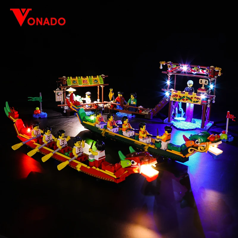 Vonado освещение строительный блок для Lego 80103 китайский сезонный набор дракон лодка