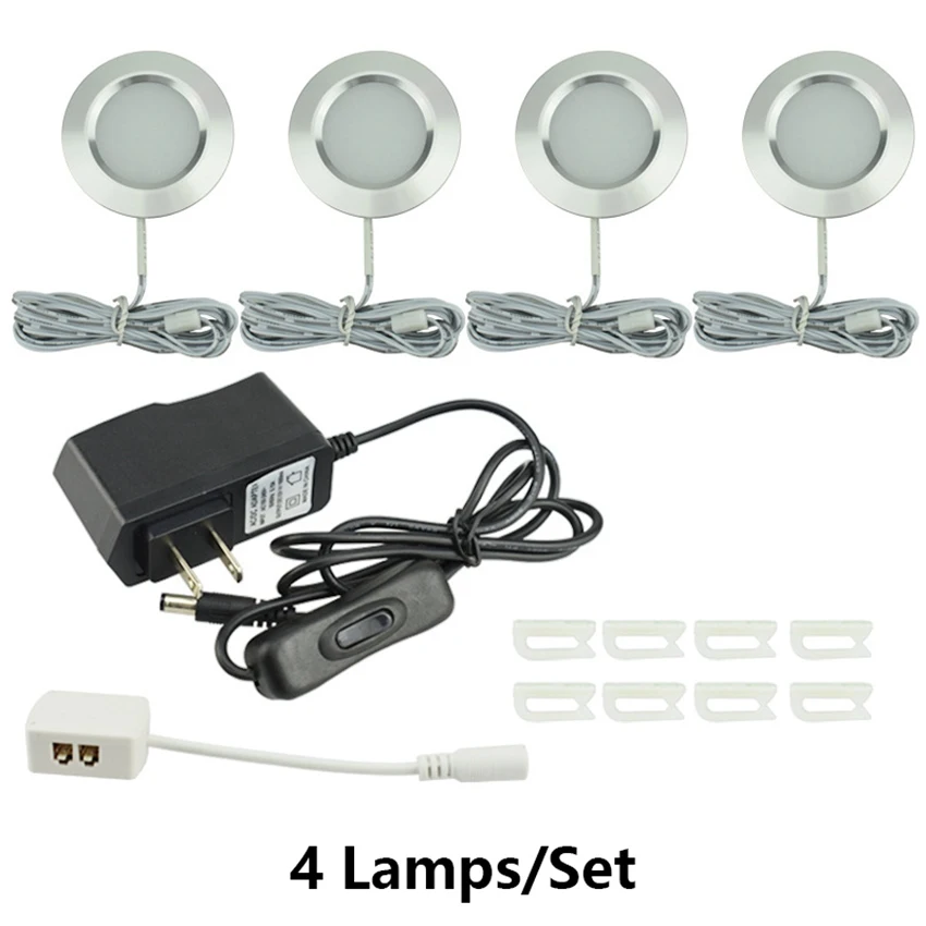 

3W Cabinet Lights Suit LED Showcase Counter Under Cupboard Kitchen Lamps Round Aluminum Puck Spot Ceiling Light