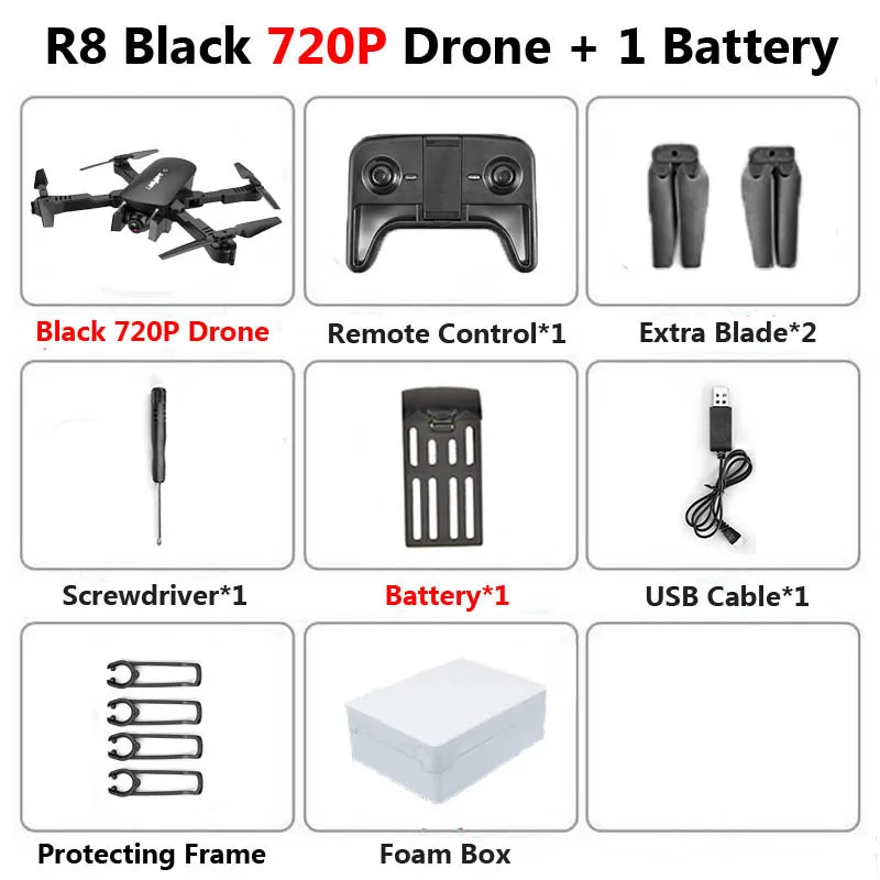 R8 Дрон с двойной камерой 4 K PX1600W HD WiFi FPV скорость Регулируемый оптический поток Автоматическая красота RC Квадрокоптер вертолет XS816 - Color: Black 720P 1B Foam