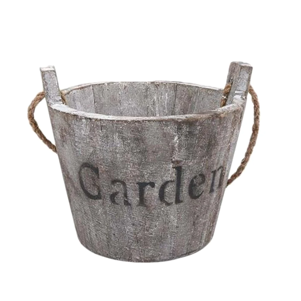 Rustic Wooden Succulent Pots Planters / Flowers Buckets Planter Round/ Oval Planter Imitation Flower Pot Garden Supplies