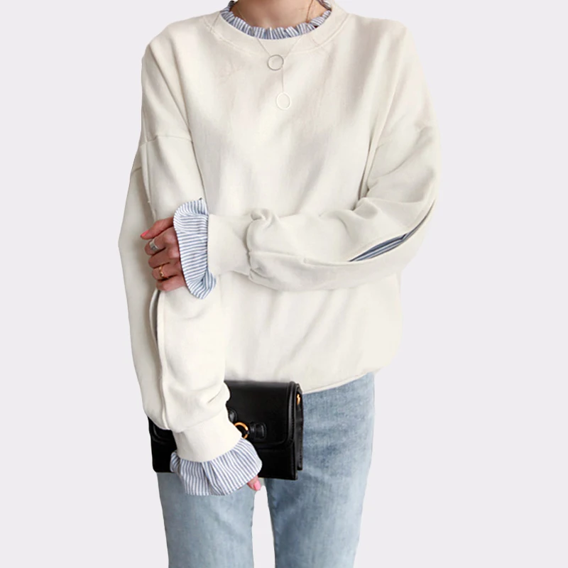 Лоскутные осенние женские свитшоты с рукавом, мягкие свободные топы с вырезом, женские повседневные теплые пуловеры с круглым вырезом, Femme Mujer