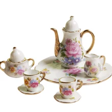 8 шт. кукольный домик миниатюрная столовая посуда Чайный сервиз блюдо чашка тарелка розовая роза классические ролевые игры кухонные игрушки творческие подарки для девочек