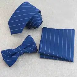 Бизнес галстуки бабочкой платок наборы полосатые галстуки для Для мужчин костюмы Свадебные воротник галстук-бабочку полиэстер платок